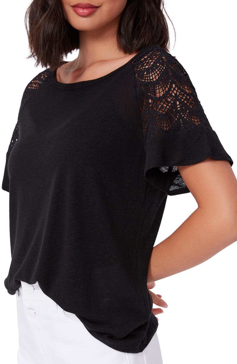PAIGE Finley Crochet Lace Sleeve Top, Alternate, color, 