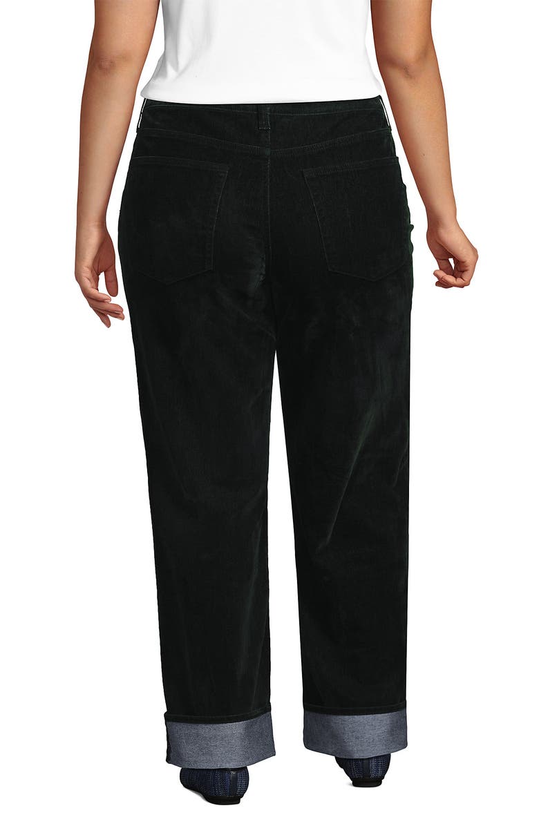 Lands' End Plus Size Flocked Denim Mid Rise Relaxed Straight Leg Cuff Jeans, Alternate, color, Balsam Green