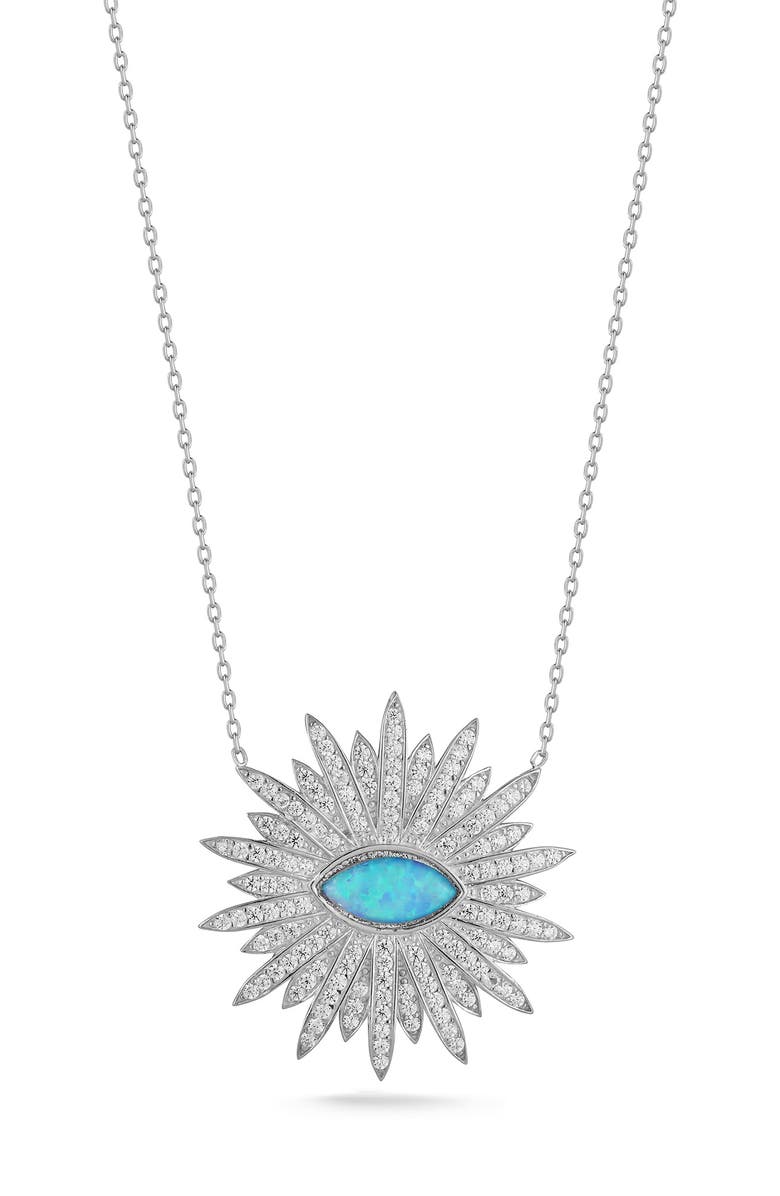 SPHERA MILANO Pavé CZ Evil Eye Pendant Necklace, Main, color, Silver