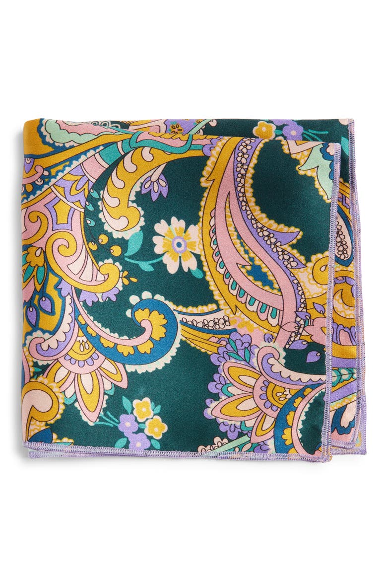 Gold & Lavender Paisley Silk Pocket Square, Main, color, GOLD