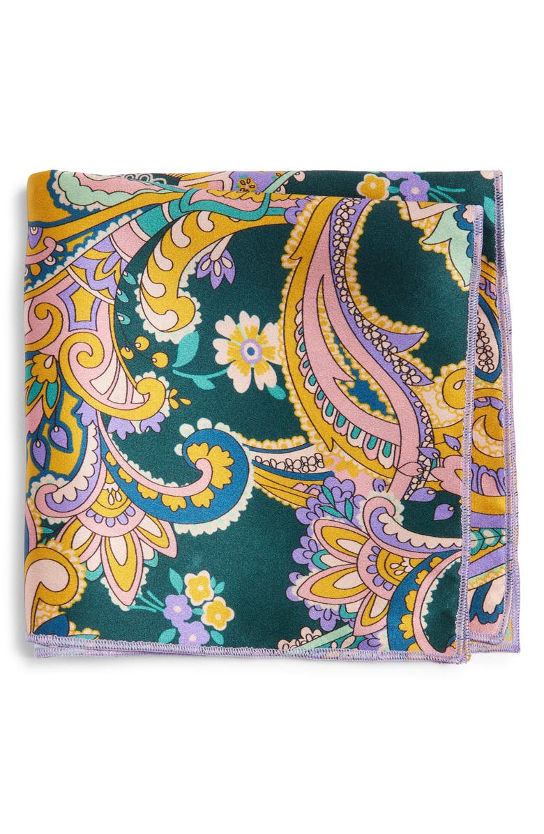 CLIFTON WILSON Gold & Lavender Paisley Silk Pocket Square, Main, color, Gold