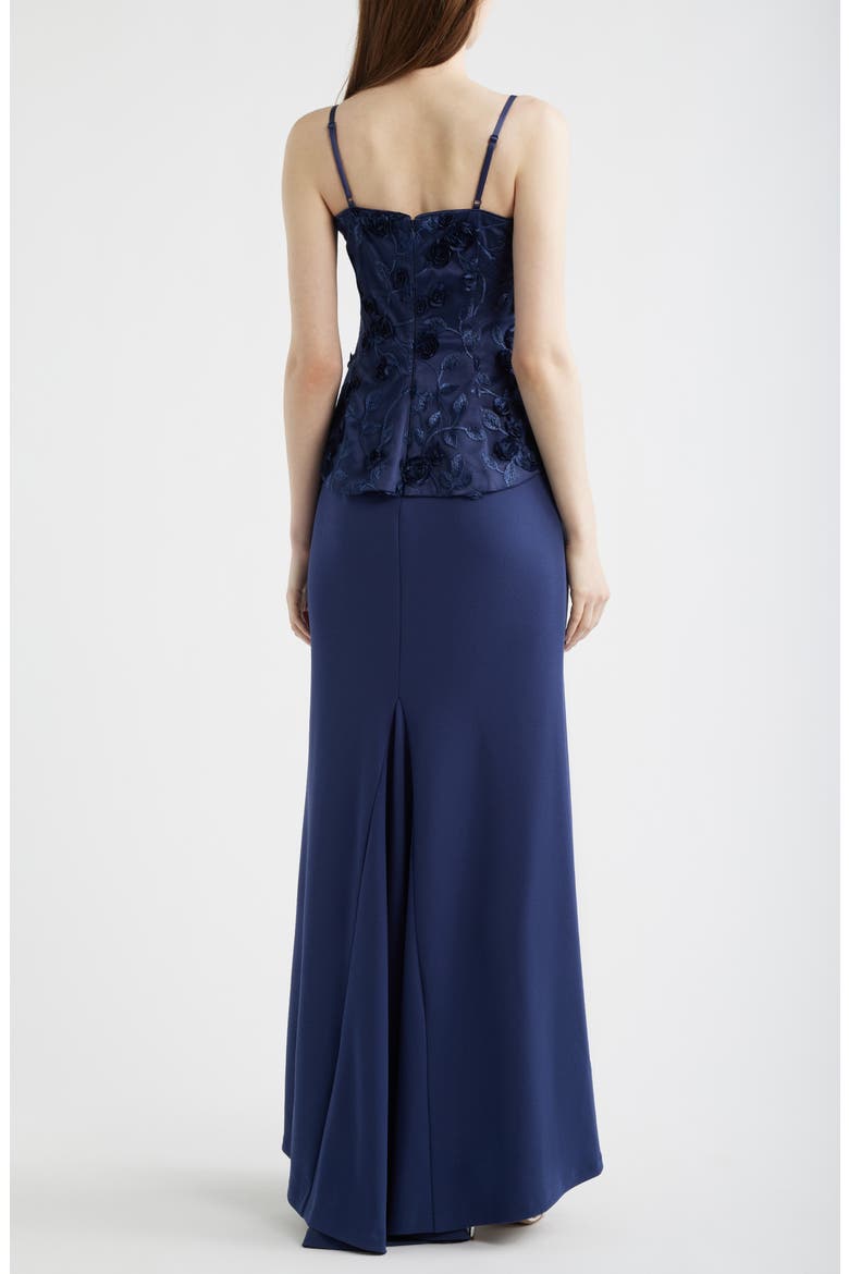 Mixed Media Floral Embroidery Gown, Alternate, color, NAVY