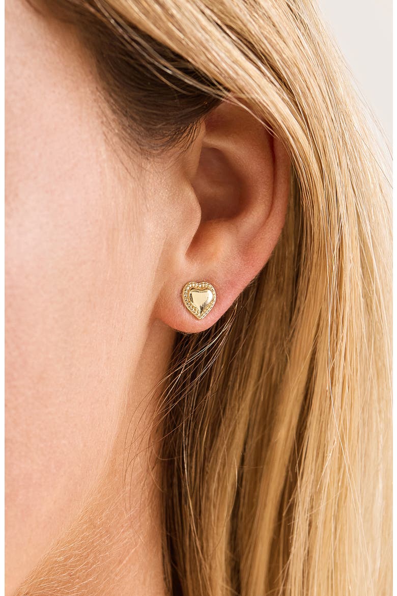 14K Gold Mykonos Heart Stud Earrings (Online Trunk Show), Alternate, color, 14K YELLOW GOLD
