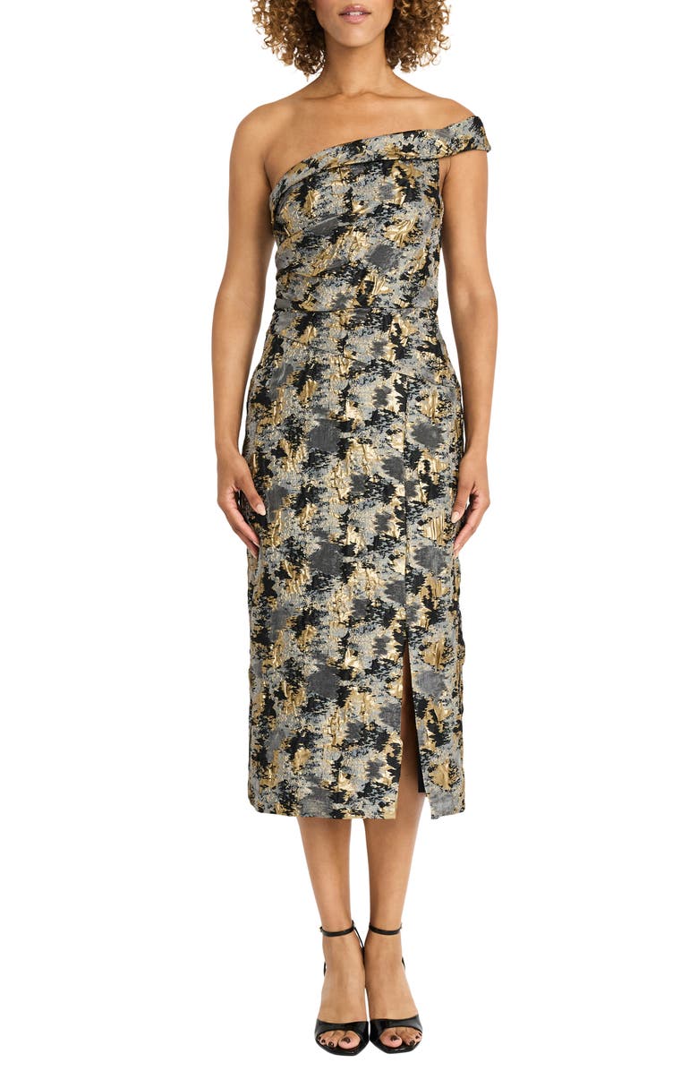 Maggy London Metallic Print One-Shoulder Dress, Main, color, 