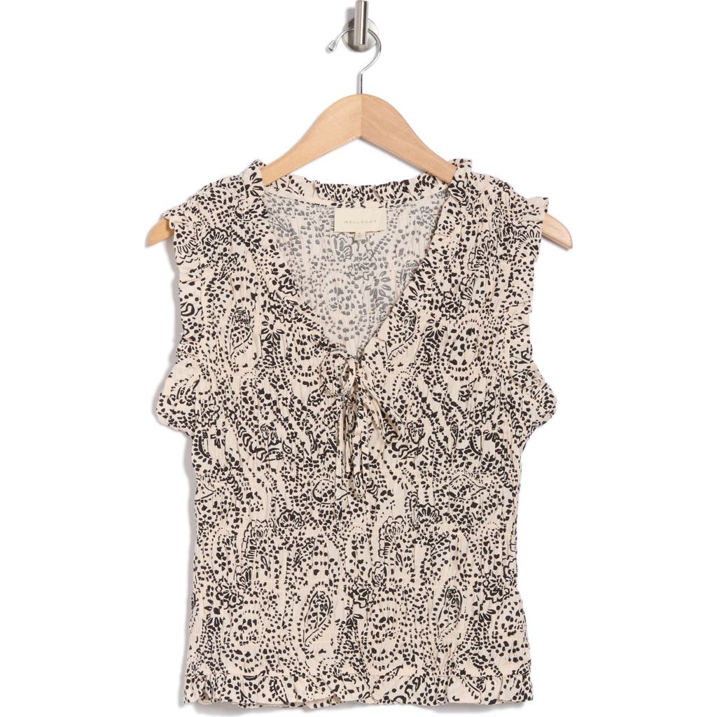 Melloday Sleeveless Smocked Top In White Black Print