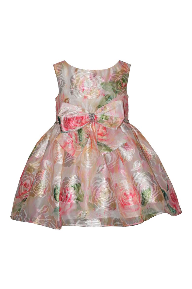 Kids' Floral Jacquard Organza Bow Party Dress, Main, color, PINK MULTI