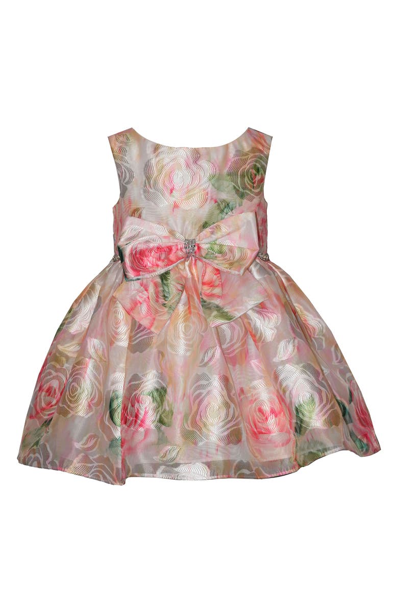 Iris & Ivy Kids' Floral Jacquard Organza Bow Party Dress, Main, color, Pink Multi