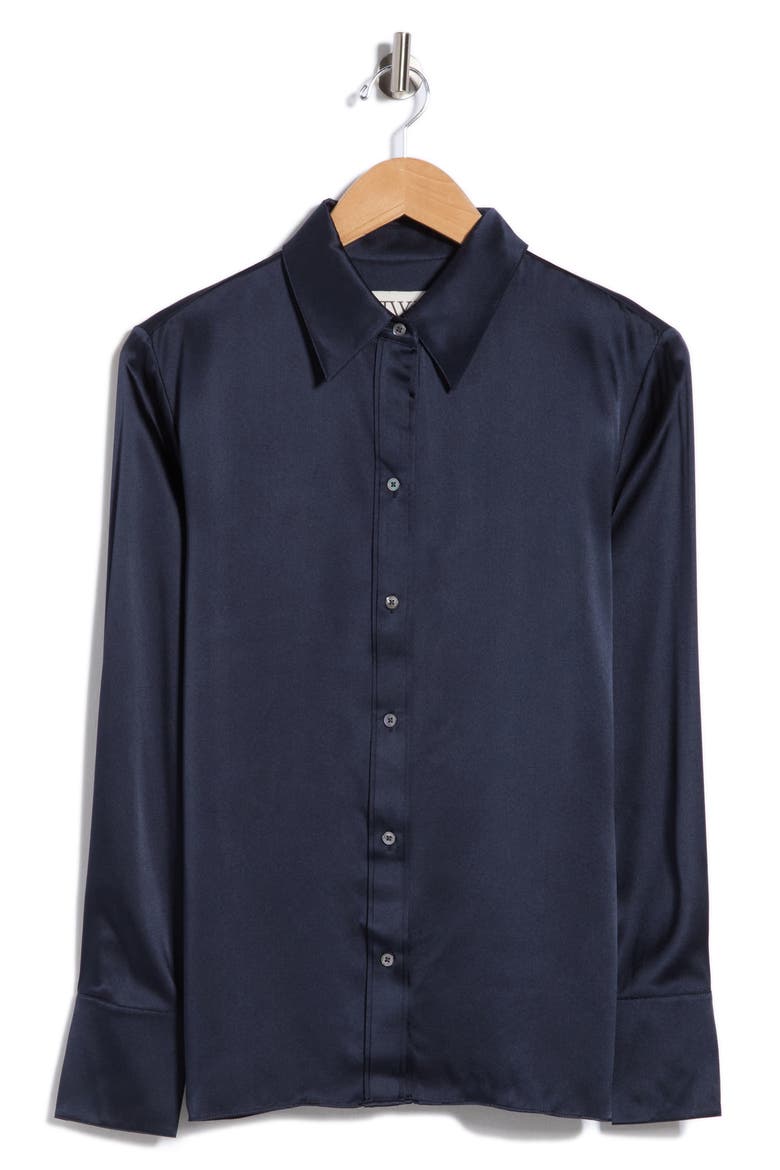 Joey Long Sleeve Silk Button-Up Shirt, Alternate, color, MIDNIGHT