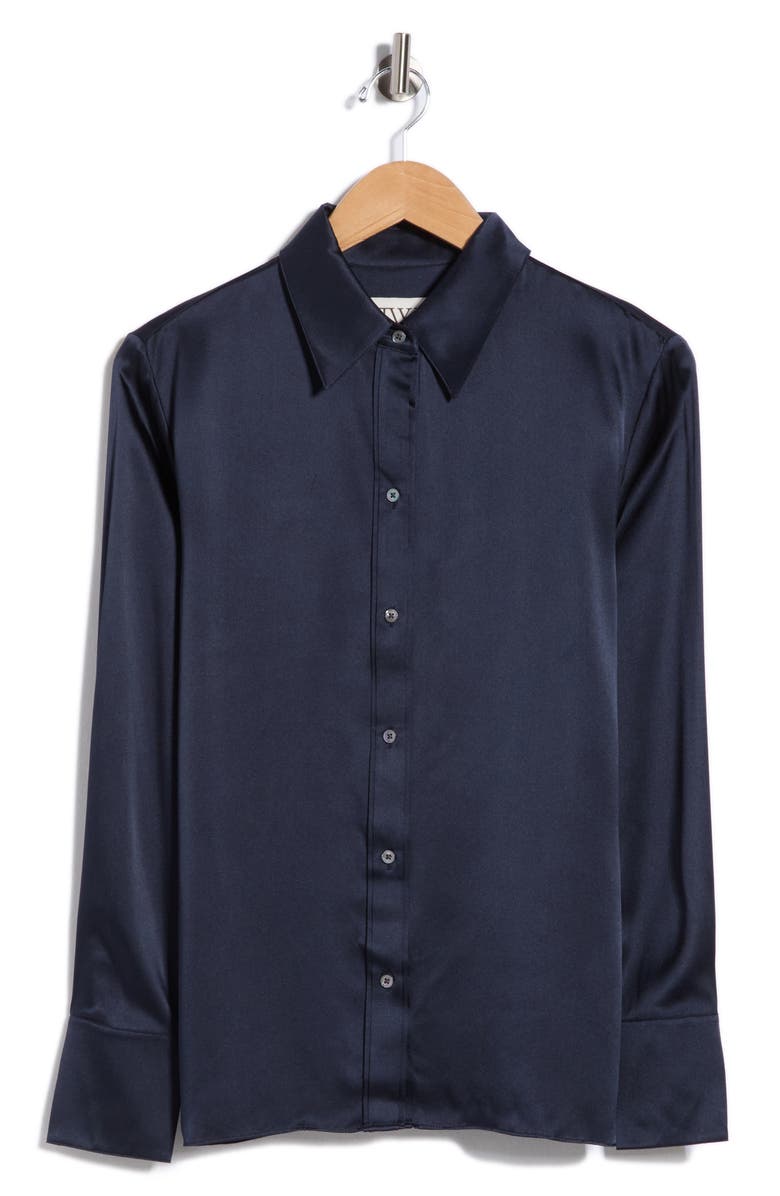 TWP Joey Long Sleeve Silk Button-Up Shirt, Main, color, Midnight