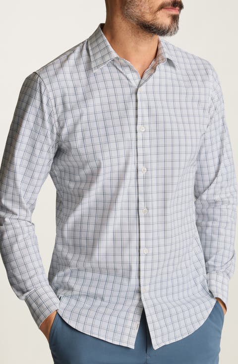 Tech Slim Fit Windowpane Check Button-Up Shirt