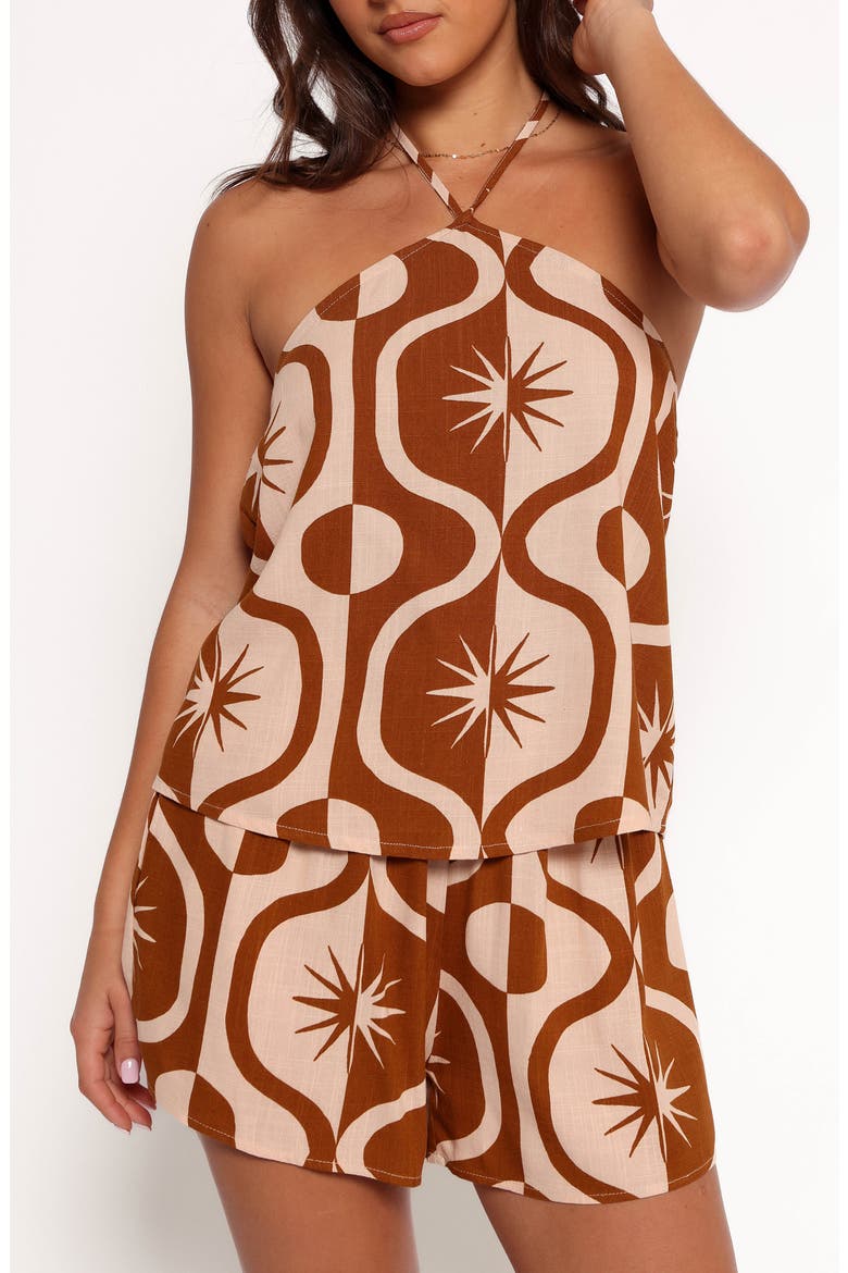 Henri Cotton & Linen Halter Top, Main, color, TAN PRINT