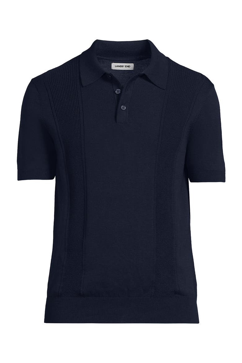 Short Sleeve Vertical Rib Button Down Sweater Polo, Alternate, color, Radiant Navy
