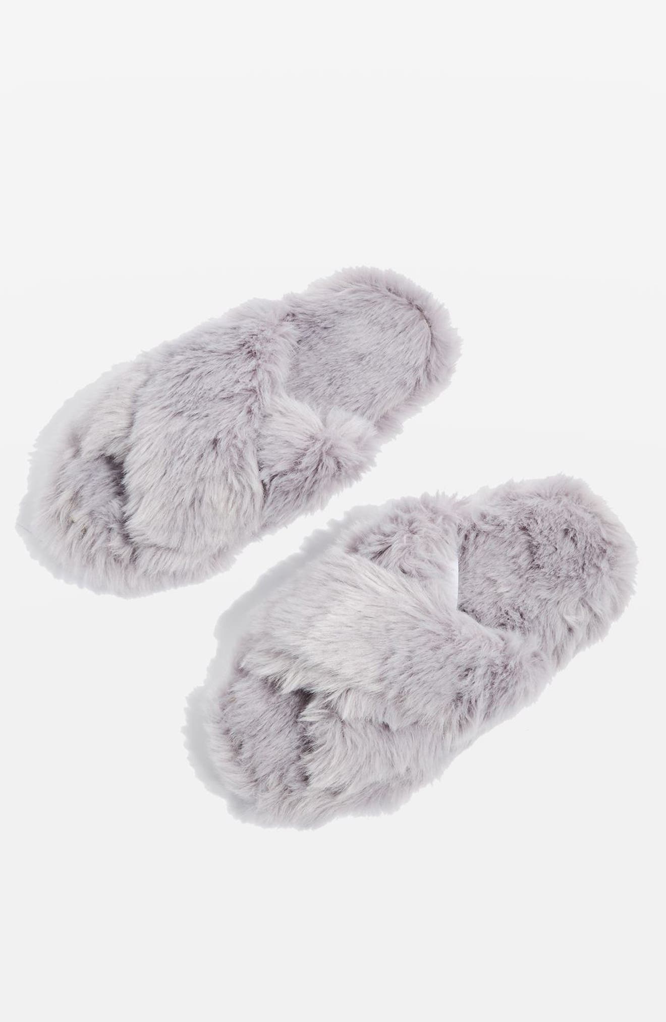 Topshop Dolly Faux Fur Slippers, Alternate, color, 
