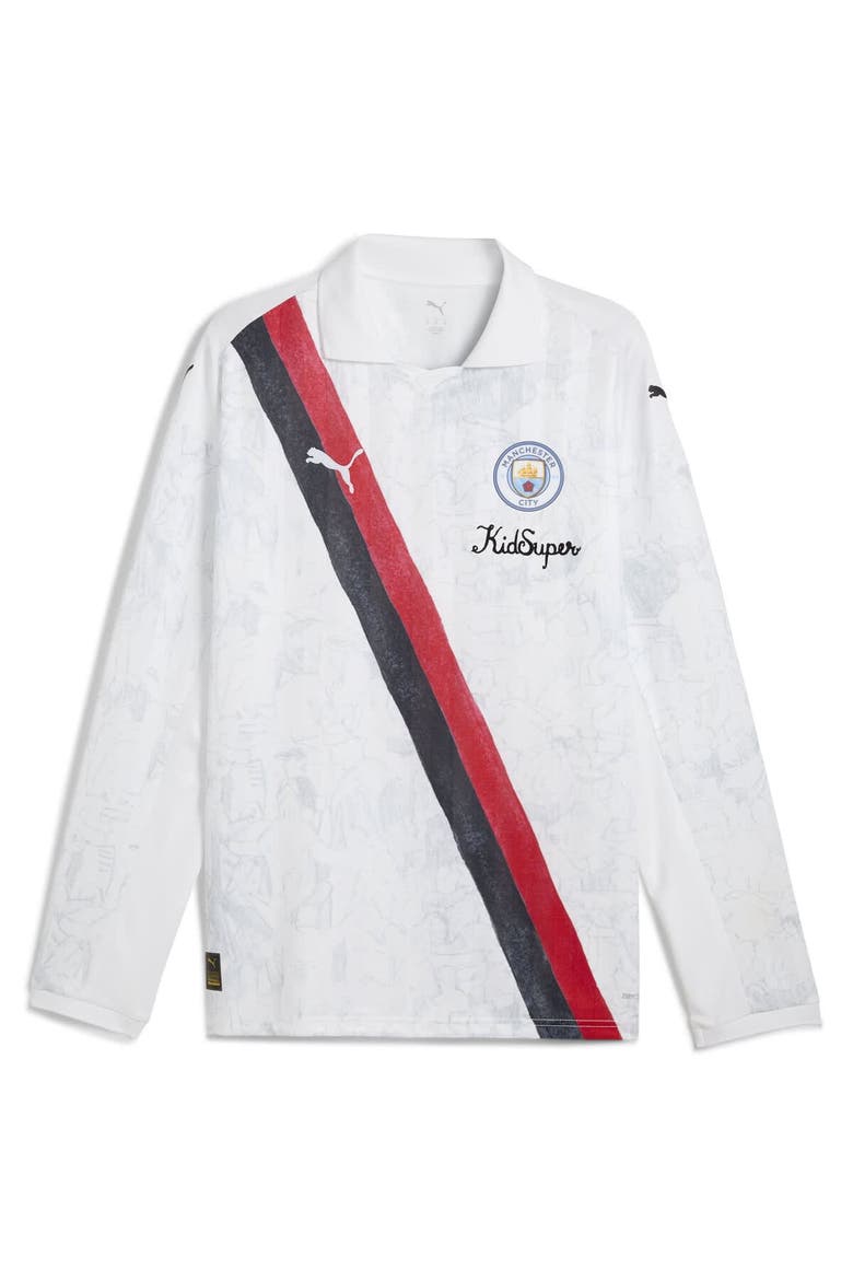 Men's Puma x KidSuper White Manchester City 2025 FIFA Club World Cup Retro Long Sleeve T-Shirt, Alternate, color, White