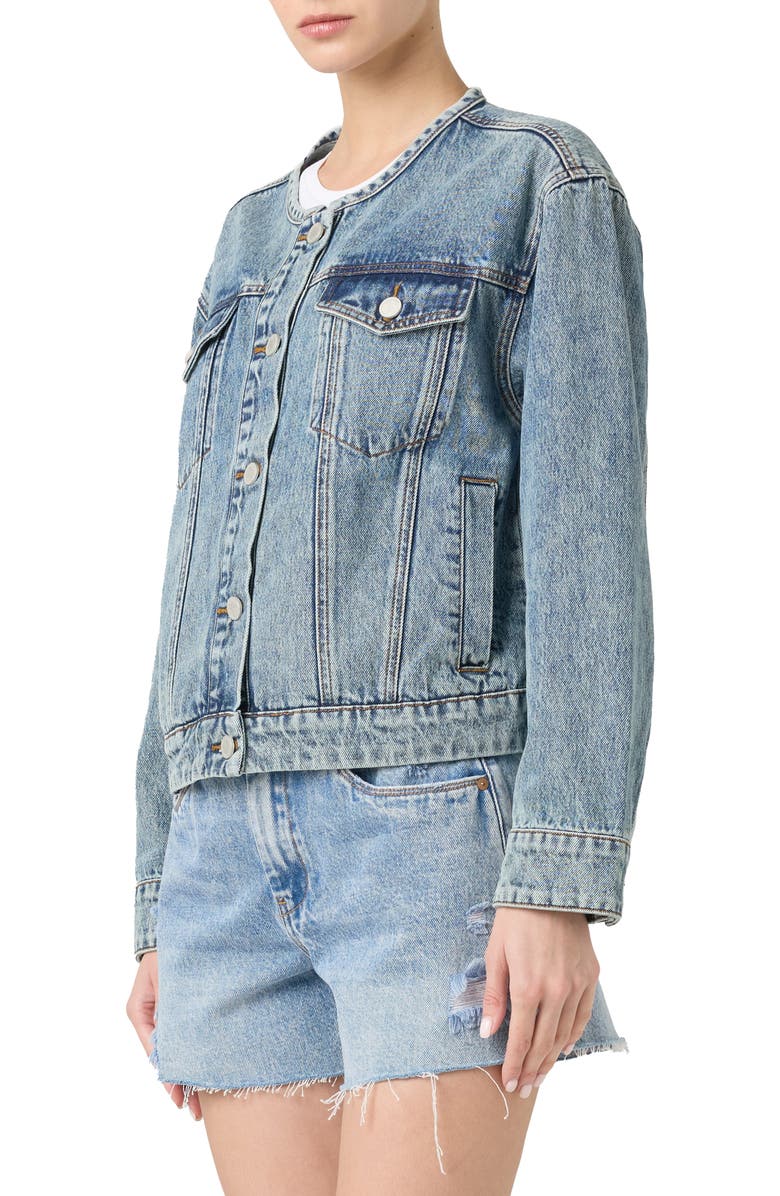 BLANKNYC Collarless Denim Trucker Jacket, Alternate, color, 