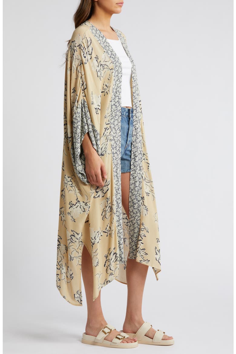 Border Print Duster, Alternate, color, BEIGE CONTOUR FLORAL