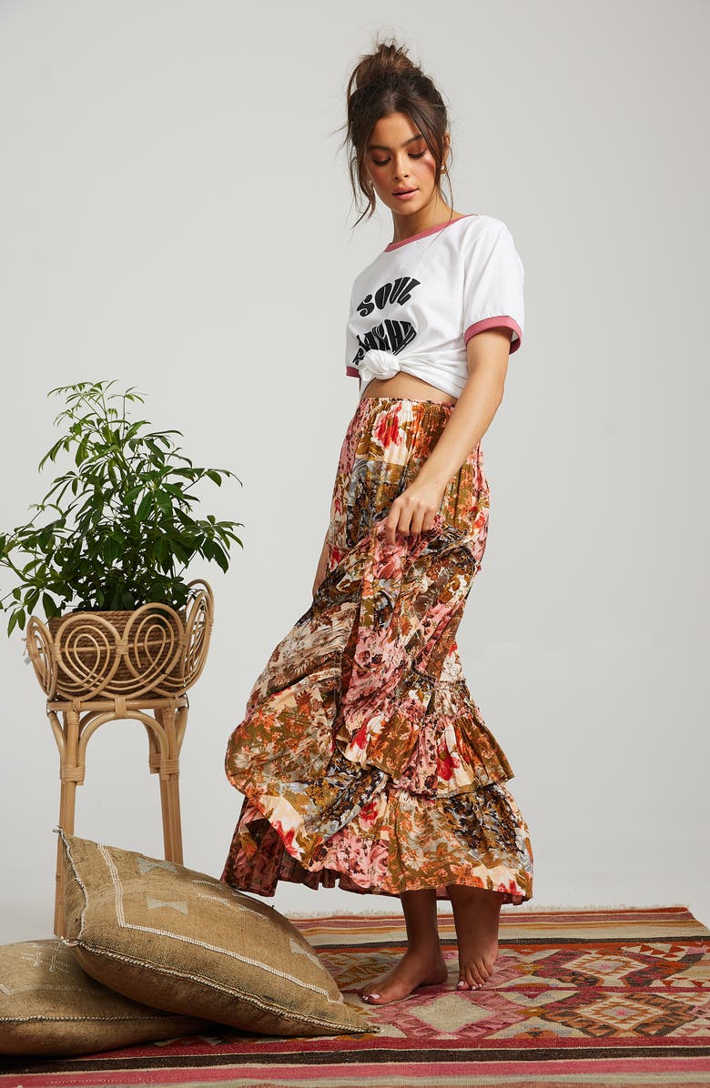 Talisman the Label Sassy Ruffle High/Low Maxi Skirt, Alternate, color, Enchanted Patchwork