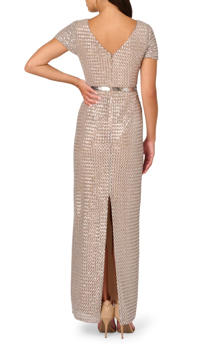 Adrianna Papell Belted Sequin Column Gown, Alternate, color,