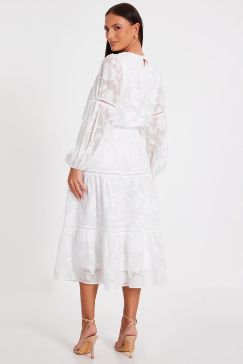 Quiz Jacquard Midi Dress With Balloon Sleeve In White