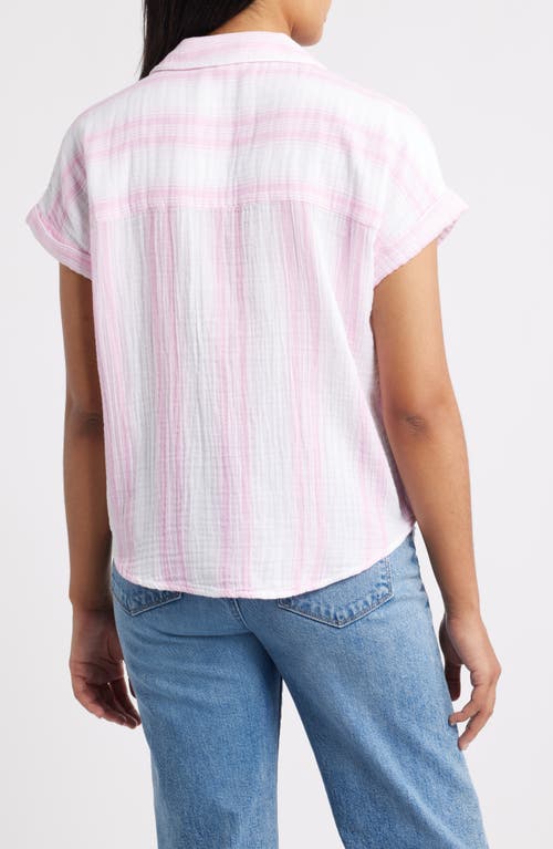 Beachlunchlounge Arin Stripe Short Sleeve Cotton Shirt In Pink
