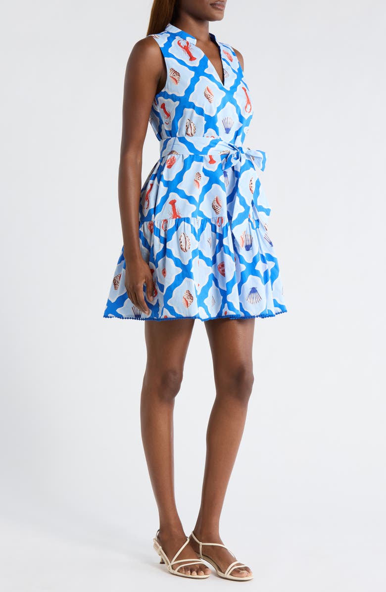 SUGARLIPS Lobster Bay Vilman Tie Waist Sleeveless Minidress, Alternate, color, White Blue-Multi