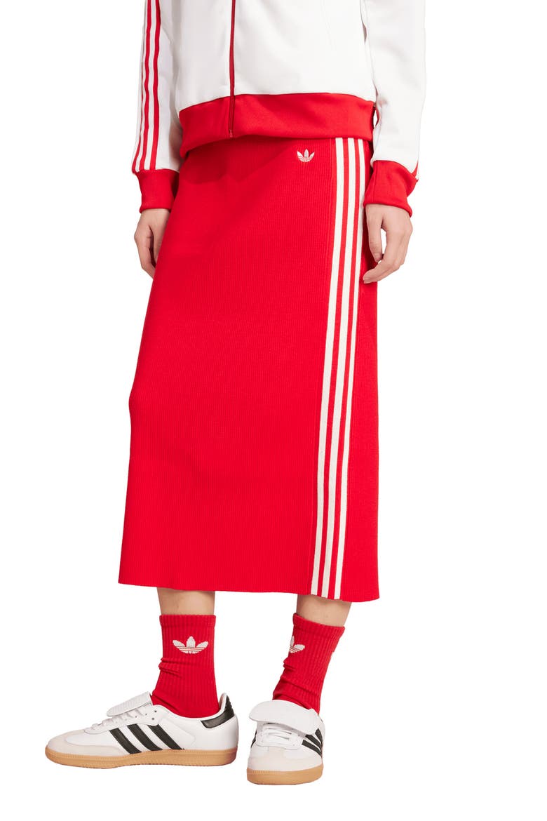 3-Stripes Midi Skirt, Main, color, BETTER SCARLET
