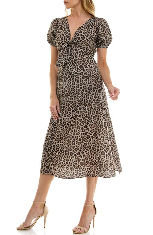 Socialite Front Tie Midi Dress In Tan/brown