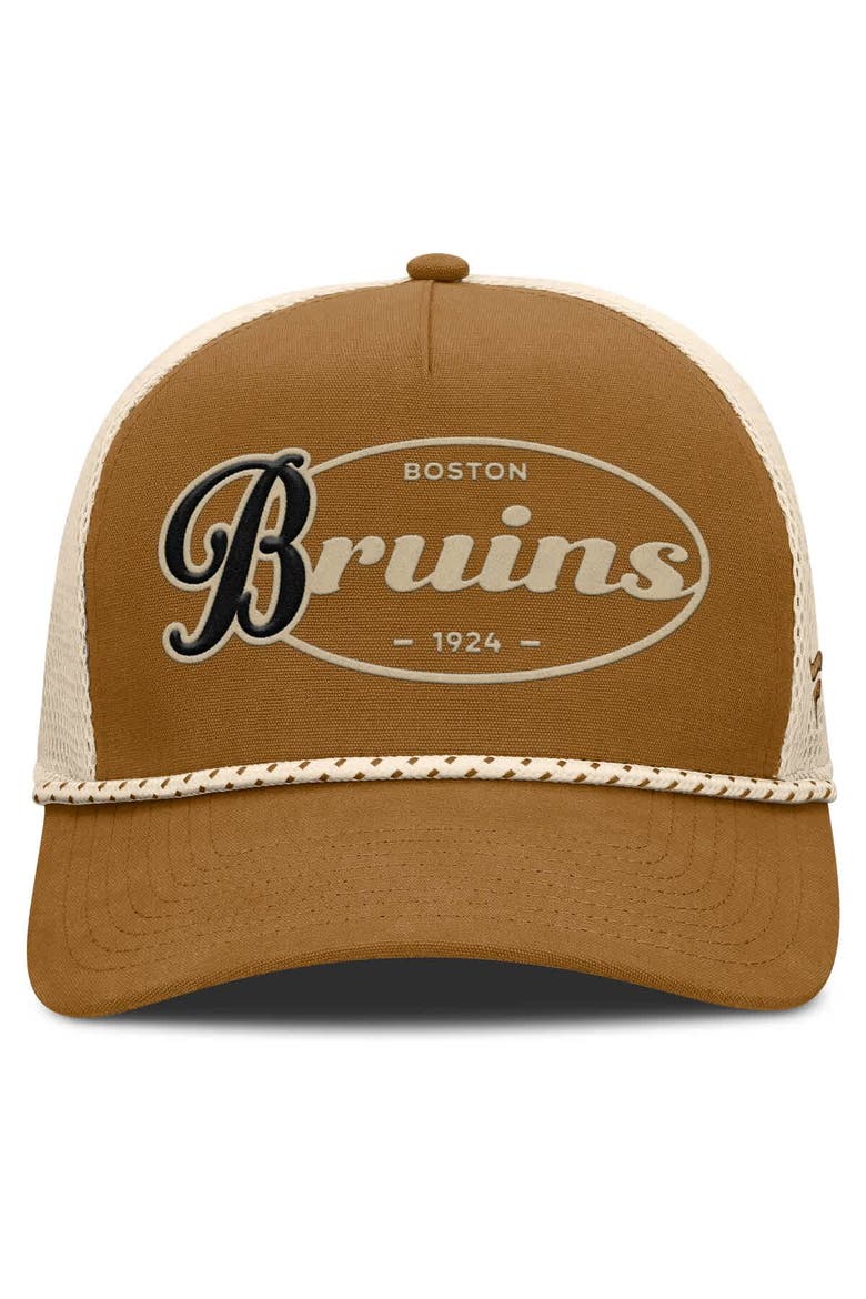 Men's Fanatics Brown/Cream Boston Bruins Heritage Fetch A-Frame Trucker Adjustable Hat, Alternate, color, Brown