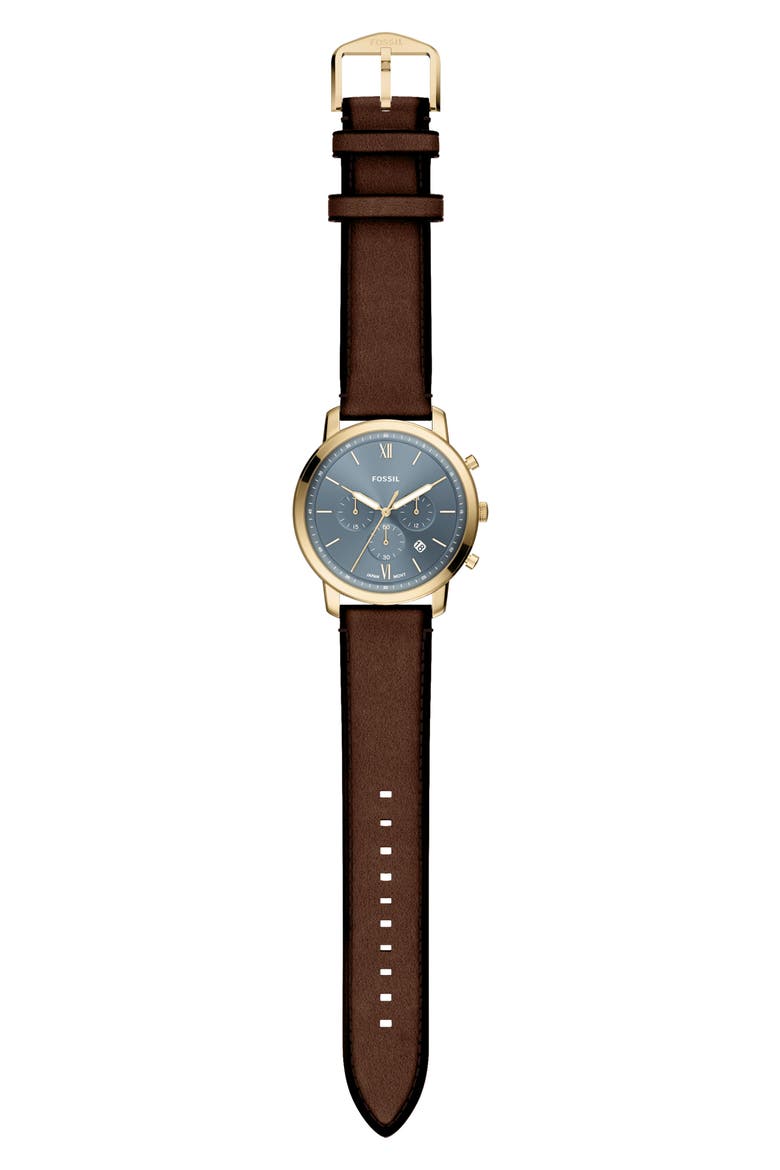 Neutra Blue Chronograph Leather Strap Watch, 44mm, Alternate, color, BROWN