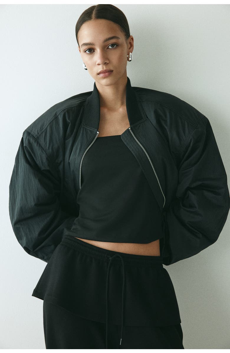 H&M Skirt-layered Scuba Knit Trousers, Alternate, color, Black