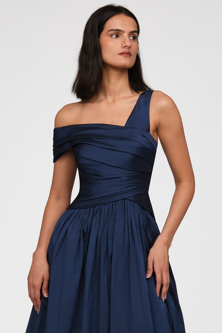 Avery Asymmetric Taffeta Gown, Alternate, color, Nautical Navy