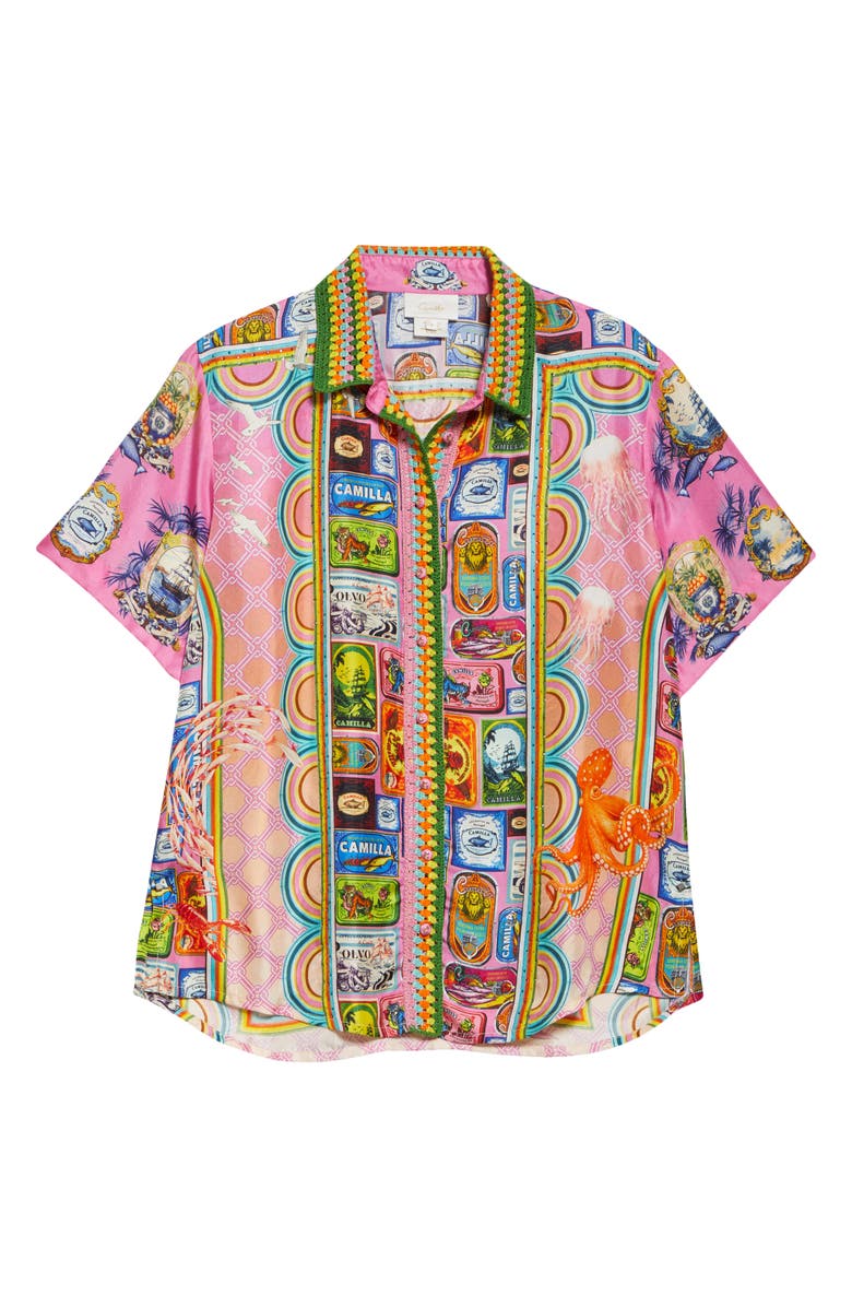Camilla Salty Splendor Crystal Embellished Silk Shirt, Alternate, color, Salty Splendour