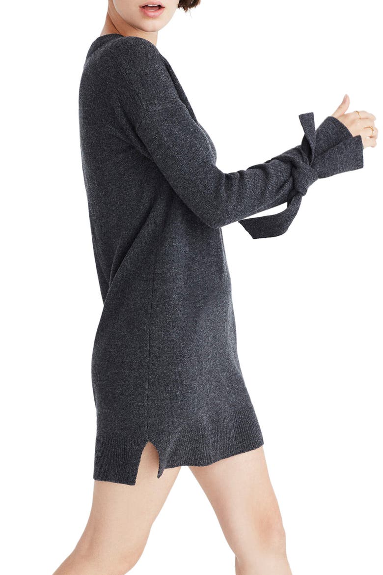 Tie Cuff Sweater Dress, Alternate, color, HEATHER CARBON