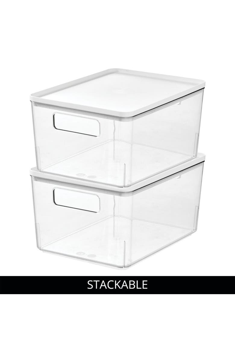 Pantry Bin with Removable Lid - Plastic Storage Bin with Handles - Set of 6, Clear/White, Alternate, color, Clear