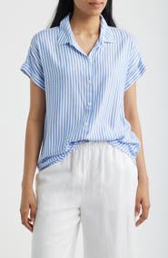 beachlunchlounge Kenzie Stripe Short Sleeve Button-Up Shirt