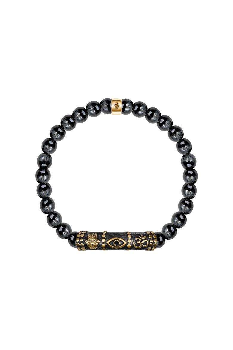 Hematite Multi Symbol Beaded Adjustable Women's Bracelet - Thought Stabilizer, Main, color, Dark grey/gold/black