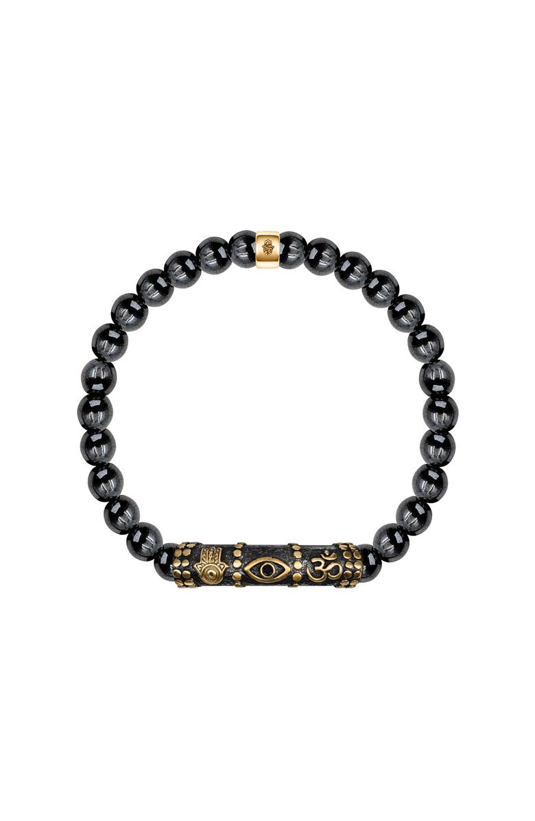 Karma and Luck Hematite Multi Symbol Beaded Adjustable Bracelet Thought Stabilizer, Main, color, Dark Grey/Gold/Black