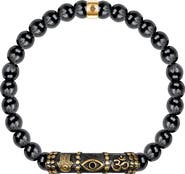 Karma and Luck Hematite Multi Symbol Beaded Adjustable Women's Bracelet - Thought Stabilizer