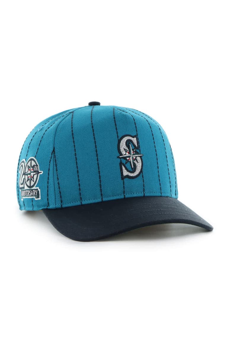 Men's '47 x Rawlings Teal/Navy Seattle Mariners Pinstripe Hitch Adjustable Hat, Main, color, Teal