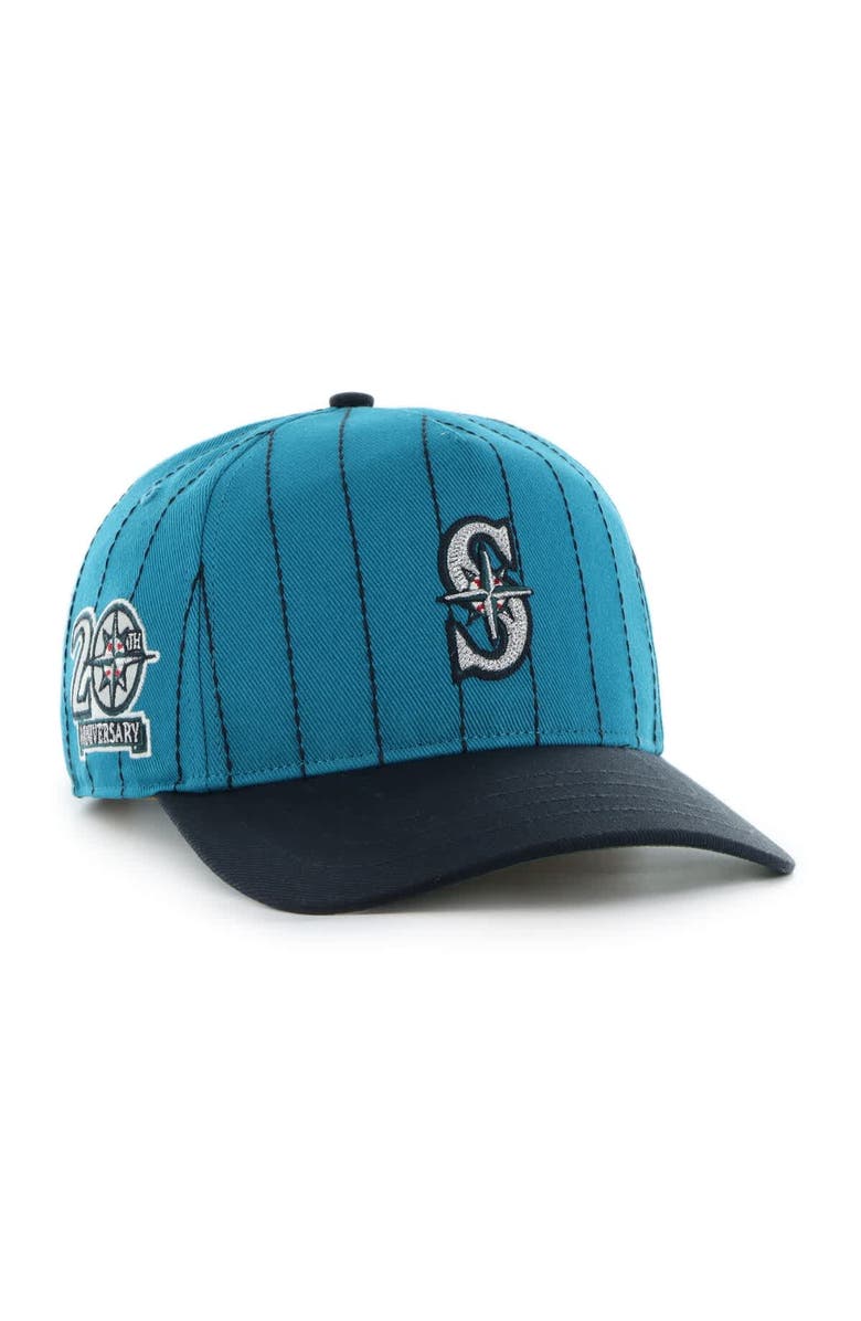 '47 Men's '47 x Rawlings Teal/Navy Seattle Mariners Pinstripe Hitch Adjustable Hat, Main, color, Teal