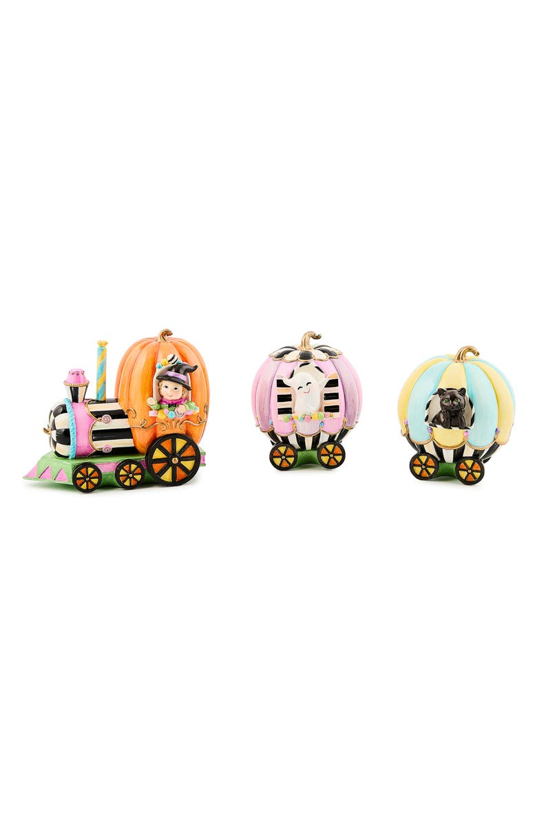 MACKENZIE CHILDS Trick or Treat Pumpkin Set of 3 Train Figurines, Main, color, Orange
