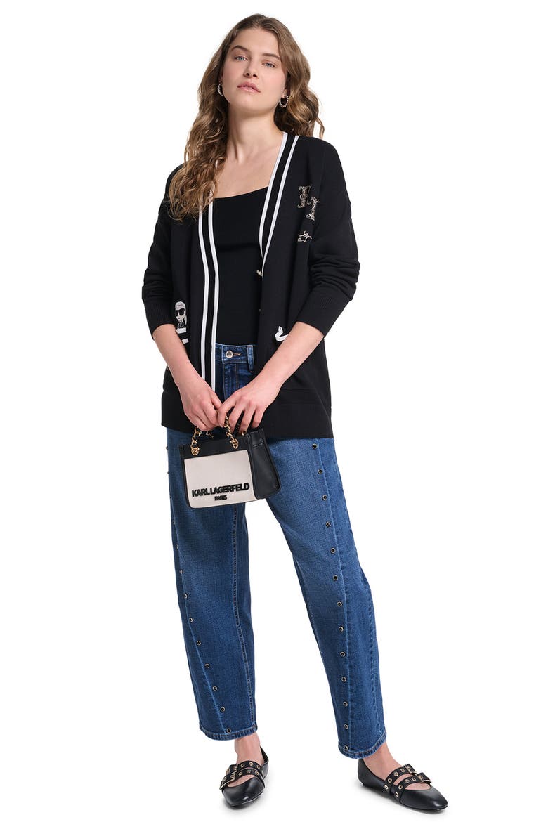 Contrast Trim Cardigan, Alternate, color, BLACK/ SOFT WHITE