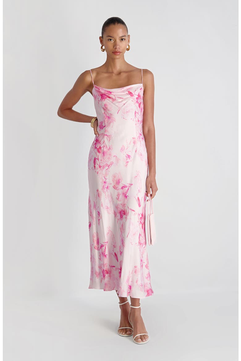 Oona Floral Print Satin Slipdress, Alternate, color, PINK ICING