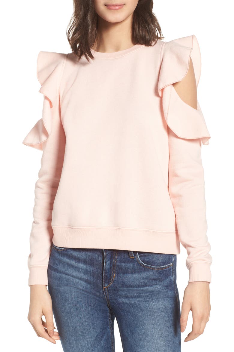 Gracie Cold Shoulder Sweatshirt, Main, color, LIGHT PINK