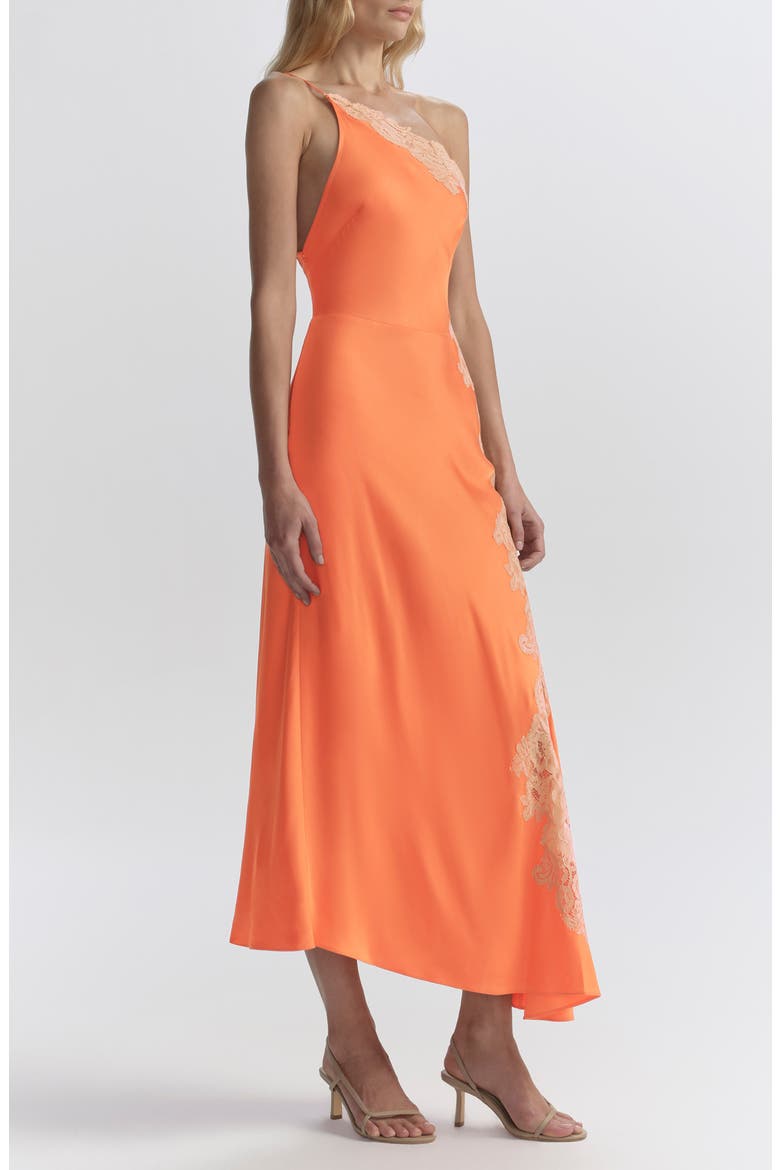Lou Lace Trim Sleeveless Satin Maxi Dress, Alternate, color, VIVID ORANGE/ PALE BLUSH