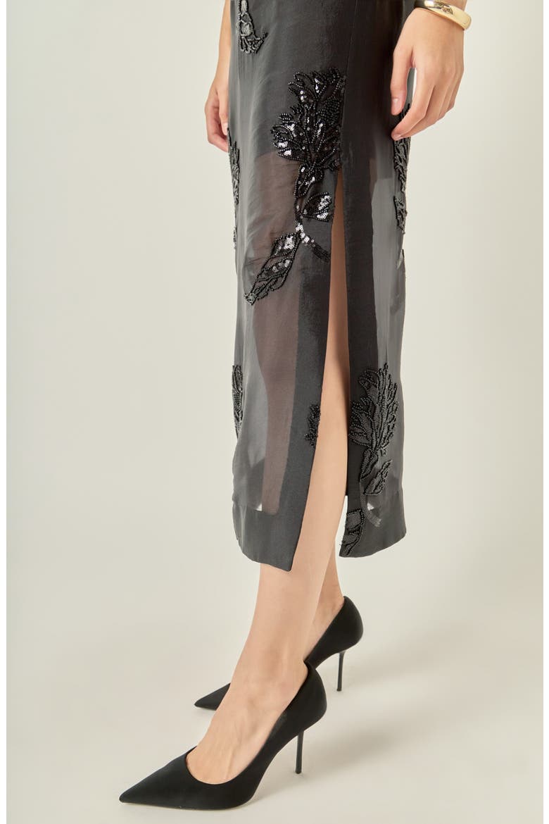 Floral Beaded Sheer Midi Skirt, Alternate, color, BLACK