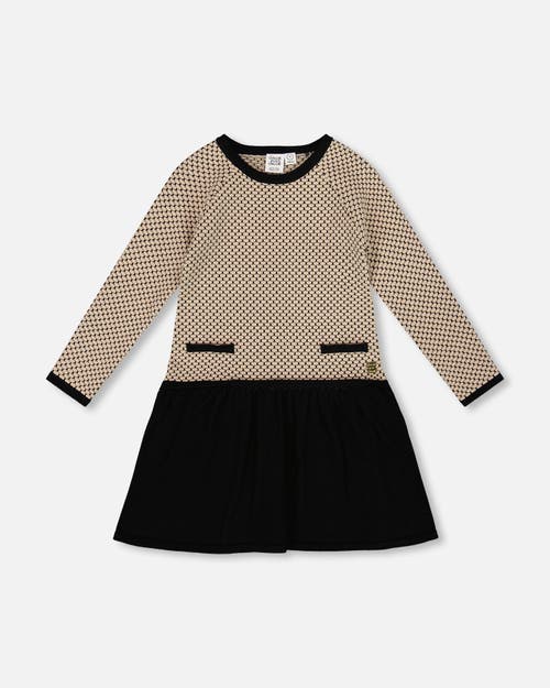 Deux Par Deux Long Sleeve Knit Sweater Dress In Black