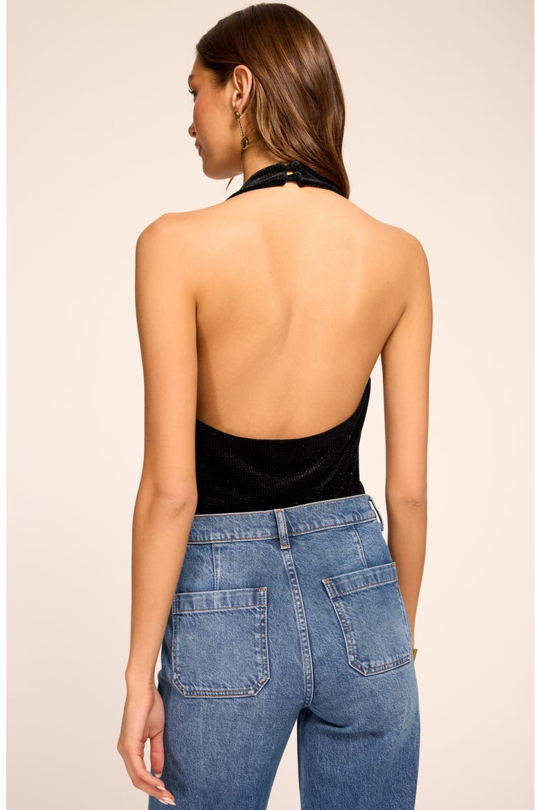 Zia Plunge Neck Halter Bodysuit, Alternate, color, BLACK