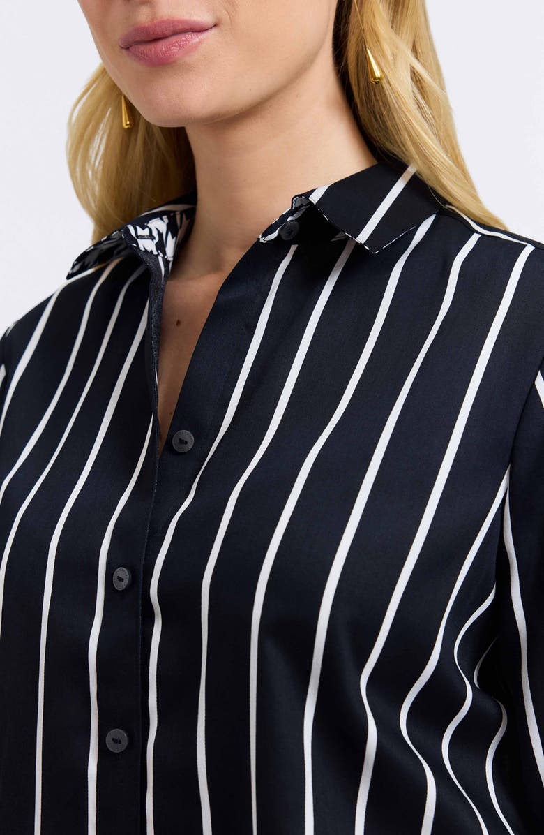 Foxcroft Margie Stripe Three-Quarter Sleeve Button-Up Shirt, Alternate, color, Black/ White
