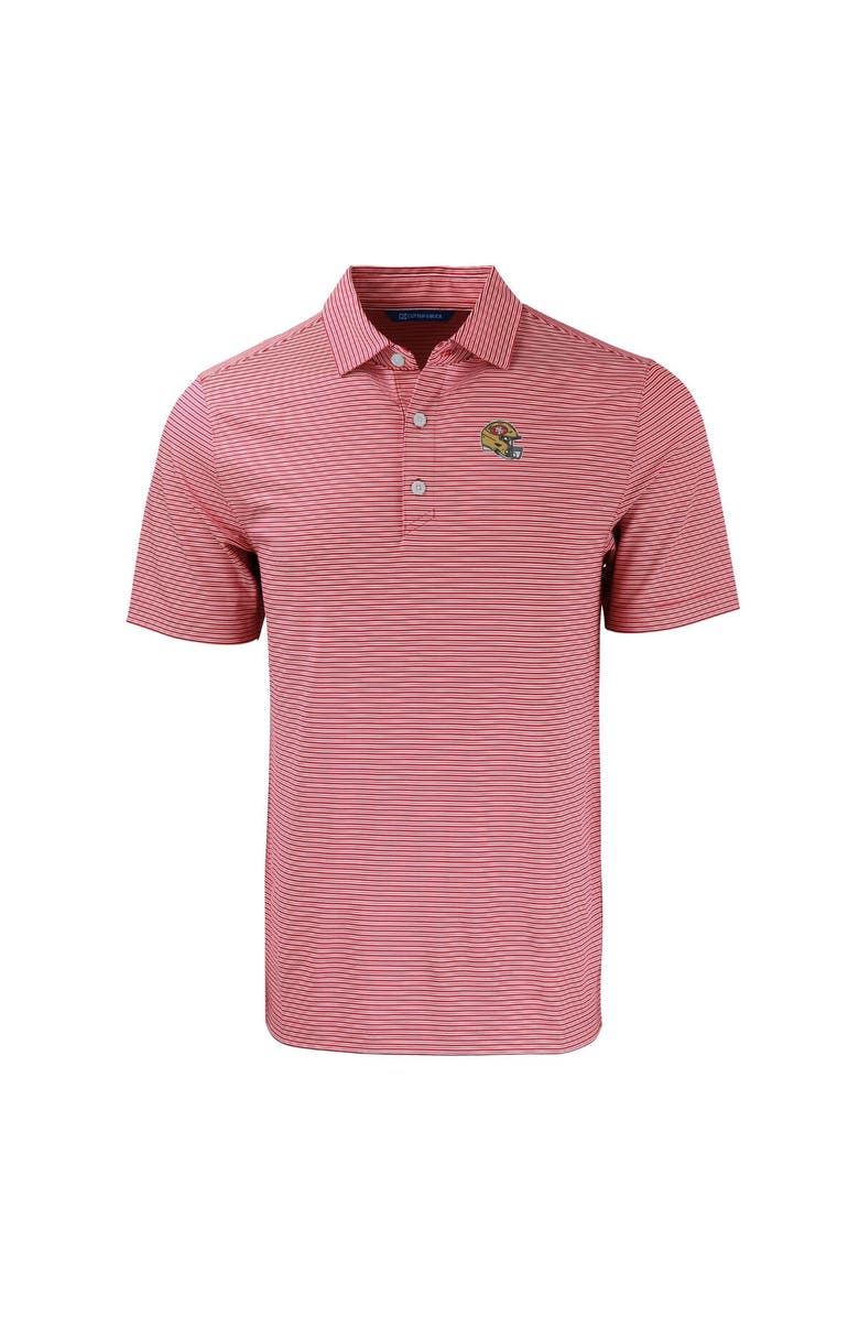 Cutter & Buck Men's Cutter & Buck Scarlet/White San Francisco 49ers Helmet Forge Eco Double Stripe Stretch Recycled Polo, Alternate, color,